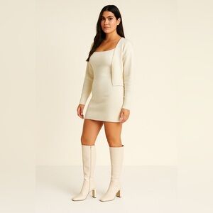 Zara Style Cream Knee-High Boots | Square Toe Block Heel | Minimal Chic Size 10